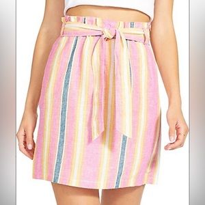 NWT BB Dakota Ocean Striped Belted Waist Mini Skirt Linen Blend Medium